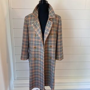 Tory Burch Double Breasted Plaid Wool/Silk Blend Coat